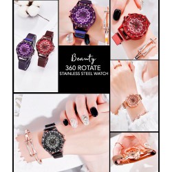 Beauty Luxury Magnet Bracelet Watches 360 Rotate Creative Stainless Steel Quartz Watch, LX98